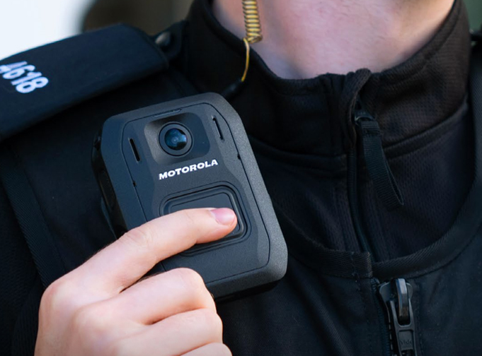 Motorola V500 body-worn camera on a security professional