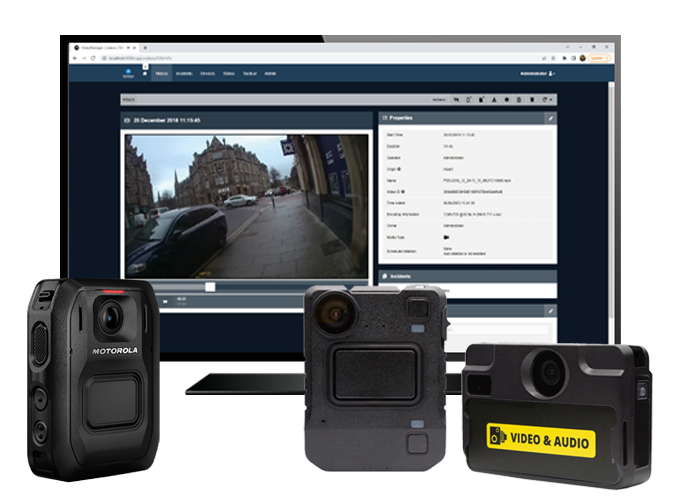 Motorola Solutions Body Worn Video portfolio solution including body-worn cameras and VideoManager software.